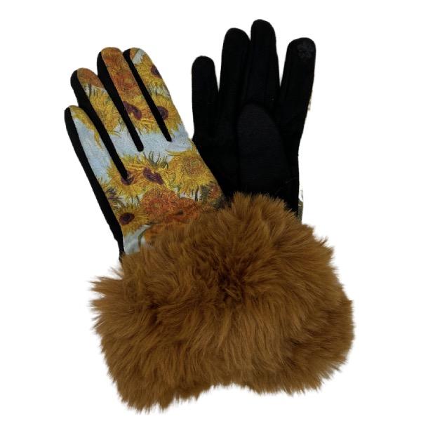 wholesale 2390 - Touch Screen Smart Gloves Art 16 <br>
Fur Trimmed Art Design Touch Screen Gloves
 - One Size Fits Most