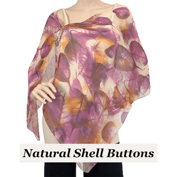 Wholesale 2451 - Silky Two Button Shawl  129PU Shell Buttons<br> Purple Leaves - 