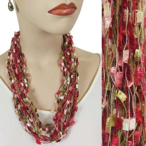 2503 - Magnetic Confetti Thread Necklace Raspberry-Sage-Beige - 