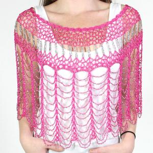 2414 - Shanghai Beaded Evening Ponchos #003 Hot Pink w/ Silver Beads - 