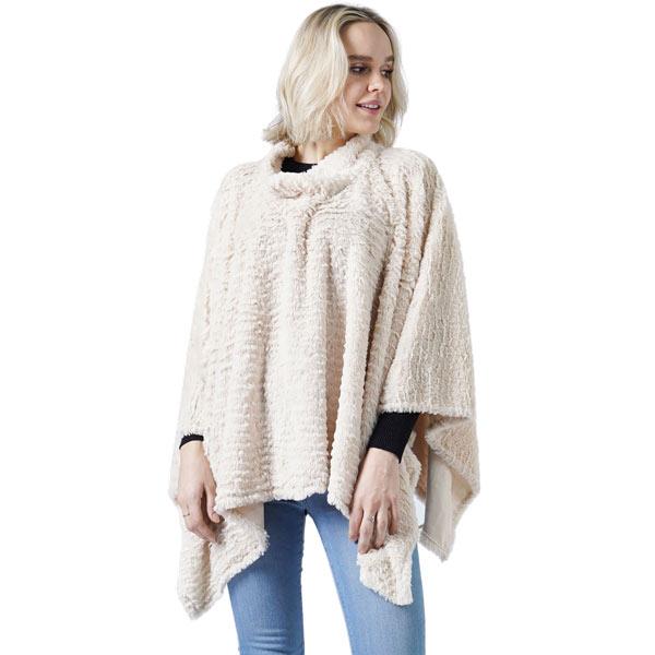 8660 - Rippled Faux Fur Poncho Beige - 