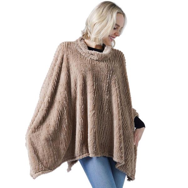 8660 - Rippled Faux Fur Poncho Taupe - 