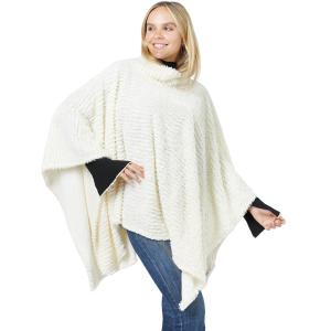 Wholesale 8660 - Rippled Faux Fur Poncho Ivory - 