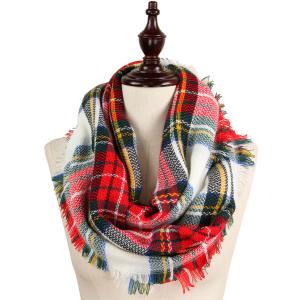 2532 - Infinity Scarves - Woven Plaid  8435 WHITE MULTI Woven Plaid Infinity w/ Self Fringe* - 