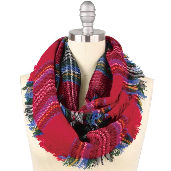wholesale 2532 - Infinity Scarves - Woven Plaid  8435 RED MULTI Woven Plaid Infinity w/ Self Fringe - 