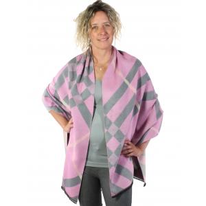 298 - Shawls  Plaid and Check  Pink-Grey - 