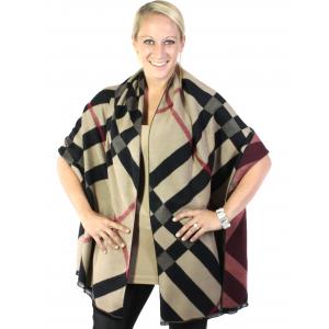 298 - Shawls  Plaid and Check  Taupe-Black - 