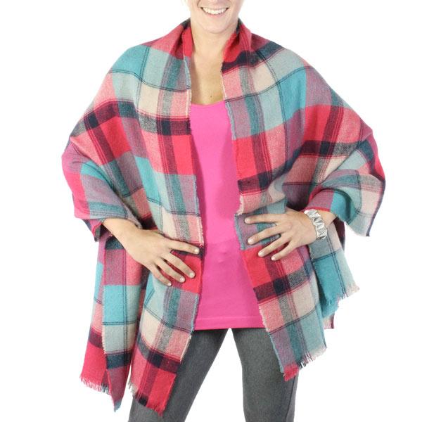 2558 - Plaid  Winter Shawls 255 - Teal/Pink Block Plaid<br> 
Winter Shawl - 