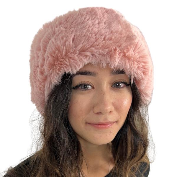 Wholesale LC20013 - Faux Fur Headbands **Light Pink <br> Faux Rabbit Fur Headband** - One Size Fits Most