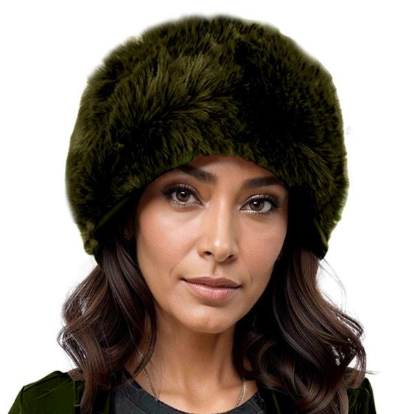 Wholesale LC20013 - Faux Fur Headbands Olive <br> Faux Rabbit Fur Headband - One Size Fits Most