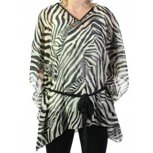 8254 - V-Neck Chiffon Poncho with Tie  8254 Animal Print - Black - 