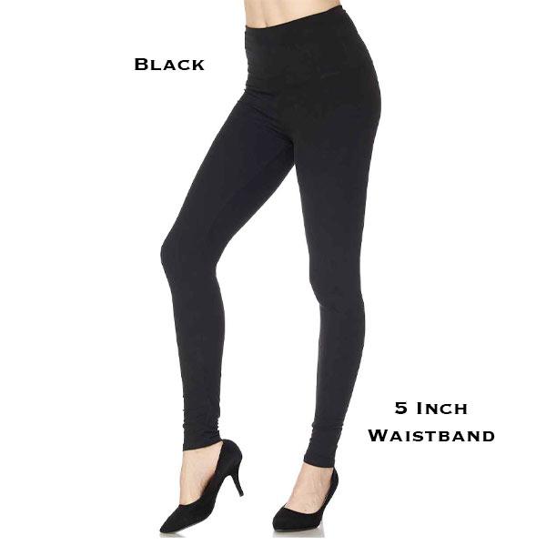 Wholesale 1284 - Leggings (Brushed Fiber Solid Colors) Black 5 Inch Waistband - One Size Fits (S-L)