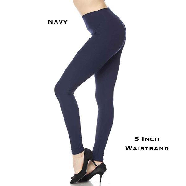 Wholesale 1284 - Leggings (Brushed Fiber Solid Colors) Navy 5 Inch Waistband - One Size Fits (S-L)