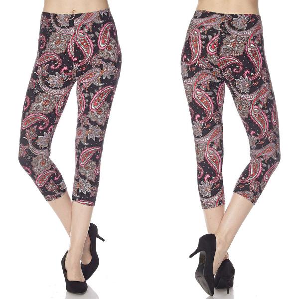 wholesale 2696 - Brushed Fiber Print Capri Leggings N123 Paisley Print - One Size Fits All