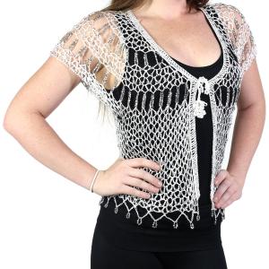 2844 - Shanghai Beaded Fishnet Vest #512 White w/ Silver Beads - 