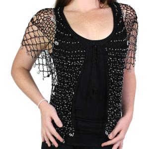 2844 - Shanghai Beaded Fishnet Vest #518 Black w/ Silver Beads - 