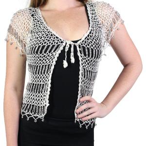 2844 - Shanghai Beaded Fishnet Vest #519 Off White w/ Silver Beads - 