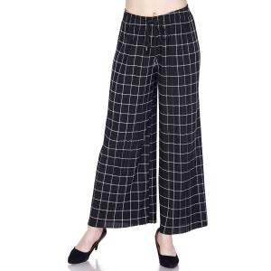 902G - Georgette Pleated Pants Ankle Length - #16 Grid Print Black-White w/ Drawstring - Plus Size (XL-2X)