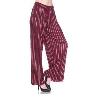 902G - Georgette Pleated Pants Ankle Length - #19 Striped Burgundy-White w/ Drawstring MB - One Size Fits All