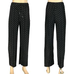 902G - Georgette Pleated Pants 902A - Black w/White Dots - Medium