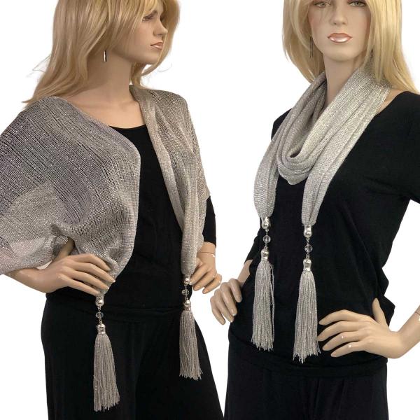 wholesale 2904 - Metallic Jewelry Scarves Mesh - Silver Oblong Scarves - Metallic w/ Jewelry MFNJ - 