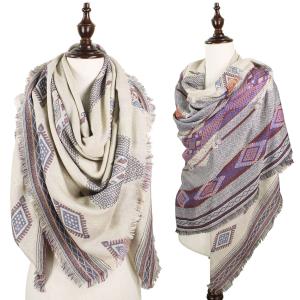 8732 - Tribal Diamond Pattern Shawls Beige - 