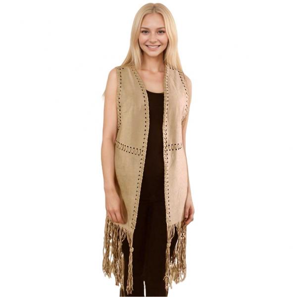 wholesale 8642 - Faux Suede Vests  Beige - One Size Fits Most