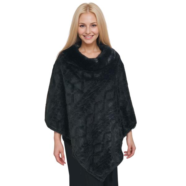 wholesale Winter Ponchos - Faux Fur Designs 2970 5113/Black 
Textured Fur Poncho - One Size Fits All