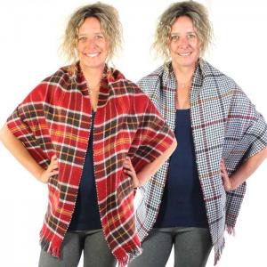 Winter Shawls - Plaids, Checks, & Herringbone Reversible Plaid to Check 14092 - Burgundy - 