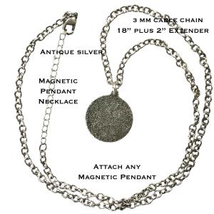 2997 - Artful Design Magnetic Brooches Magnetic Necklace for Pendants<br> 3MM 18" Plus 2" Extender (Antique Silver) - 18