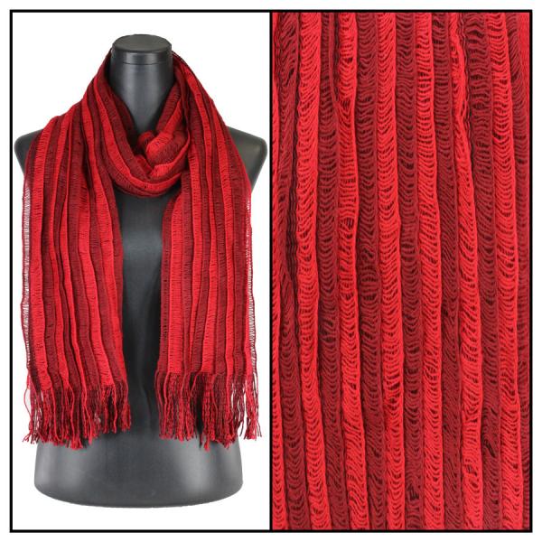 wholesale 3010 - Winter Oblong Scarves Knitted Stripes 1120 - Red - 