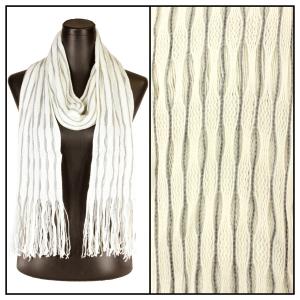 3010 - Winter Oblong Scarves Long Two Way Knit Tube - Ivory-Grey Striped - 