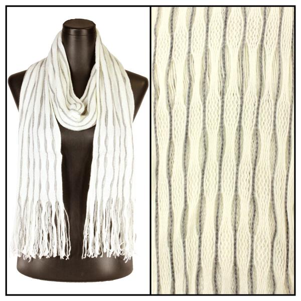 wholesale 3010 - Winter Oblong Scarves Long Two Way Knit Tube - Ivory-Grey Striped - 