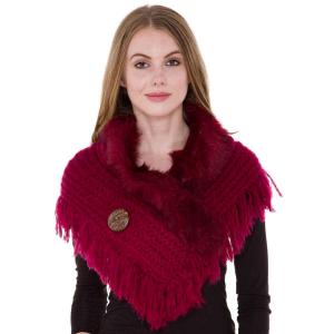 Wholesale 1270 - Faux Fur Collar w/ Coconut Button  Wine Faux Fur Collar w/ Coconut Button 1270 MB - 