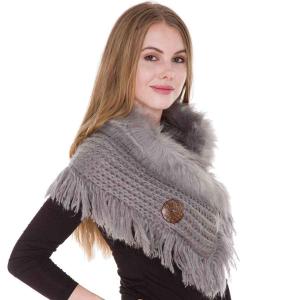 Wholesale 1270 - Faux Fur Collar w/ Coconut Button  Grey Faux Fur Collar w/ Coconut Button 1270 MB - 