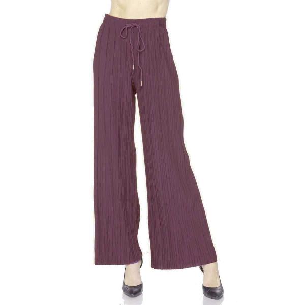 wholesale 902T - Pleated Twill Pants  Plum<br>
Stretch Twill Pleated Wide Leg Pants - One Size Fits S-L