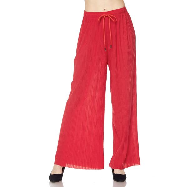 902T - Pleated Twill Pants  Red<br>
Stretch Twill Pleated Wide Leg Pants - One Size Fits S-L