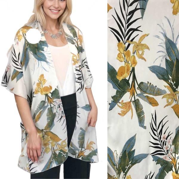 Wholesale 3097 - Ruffled Kimonos  1310 - White<br>Tropical Leaf Kimono - 