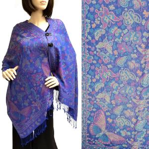 3109 - Pashmina Style Button Shawls (Prints) Butterflies - Royal #42 MB - 