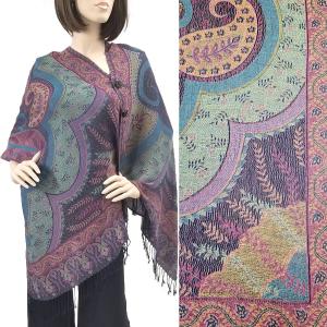 3109 - Pashmina Style Button Shawls (Prints) Big Paisley - Navy #50 MB - 