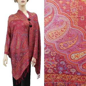 3109 - Pashmina Style Button Shawls (Prints) Paisley Flowers - Burgundy #52  - 