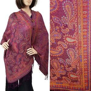 3109 - Pashmina Style Button Shawls (Prints) Small Paisley - Purple #58 - 