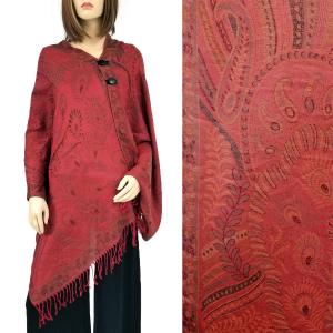 3109 - Pashmina Style Button Shawls (Prints) Feathers - Red #60  - 