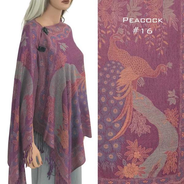 Wholesale 3109 - Pashmina Style Button Shawls (Prints) Peacock - #16<br>
Pashmina Style Button Shawl - 