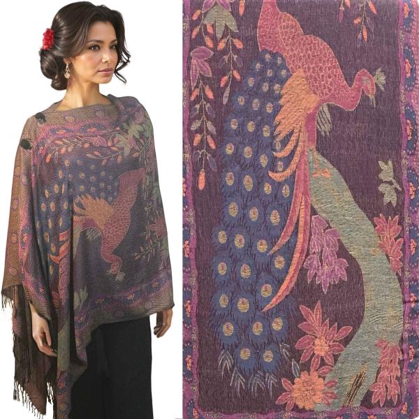 Wholesale 3109 - Pashmina Style Button Shawls (Prints) Peacock - #14<br>Pashmina Style Button Shawl  - 