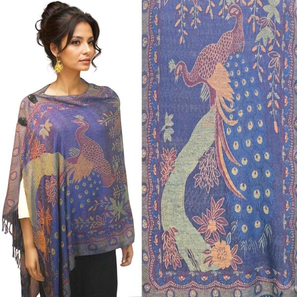 Wholesale 3109 - Pashmina Style Button Shawls (Prints) Peacock - #17 <br>Pashmina Style Shawl with Wooden Buttons - 