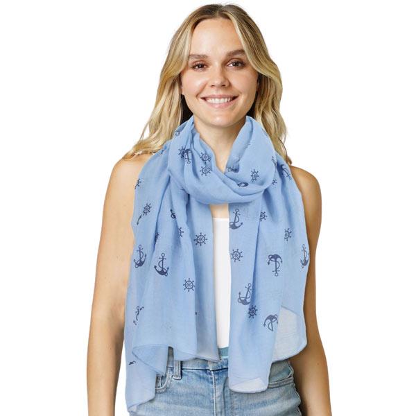 Wholesale3111 - Nautical Print Scarves Oblong and Infinity-076 - Mint  Seahorse Print Scarf/Shawl