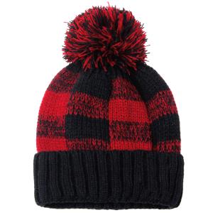 3114 - Winter Knit Hats 9463 Knit Beanie Buffalo Check - Red-Black (MB) - One Size Fits Most