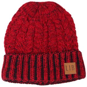 3114 - Winter Knit Hats 9165 Knit Beanie Two Tone Fur Lined - Red (MB) - One Size Fits Most