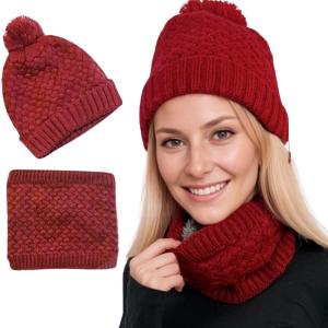 Wholesale 3114 - Winter Knit Hats LC:HSET/Cranberry<br>
Hat and Neck Warmer Set  - One Size Fits Most